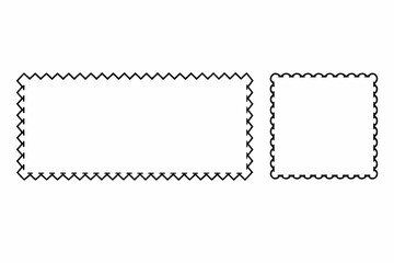 blank postage stamp, Set of wavy edges rectangle frames. Rectangular shapes with wiggly borders. Picture or photo frames, empty text boxes, label, tags on white background