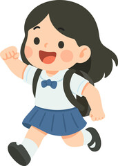 Happy Girl Schoolgirl Running with Backpack cartoon