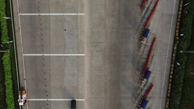 aerial view of the traffic flow at the toll gate 