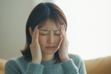 悩む　頭痛　女性