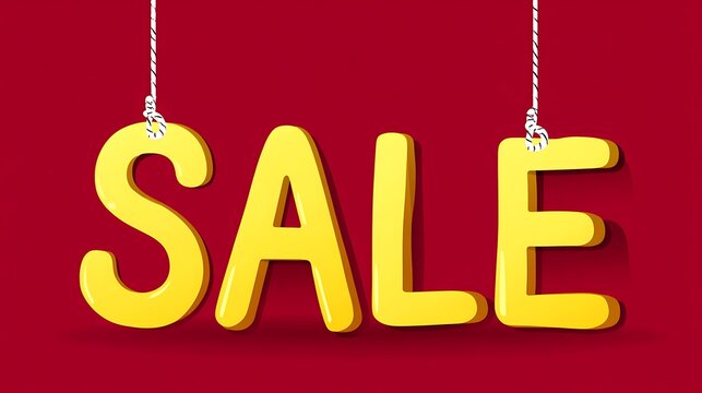 Hanging yellow SALE sign on red background.  Great for promotions