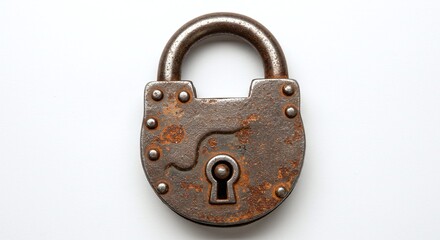 Old rusty padlock isolated on white background symbolizing security, age, and mystery. Generative AI