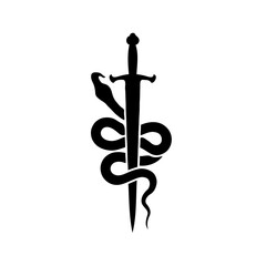 Intricate Digital Art Depiction of a Dagger and Sword Wrapped by a Mystical Snake, Blending Occult Symbols with Dark Fantasy and Gothic Aesthetics in a Cinematic, Otherworldly Composition