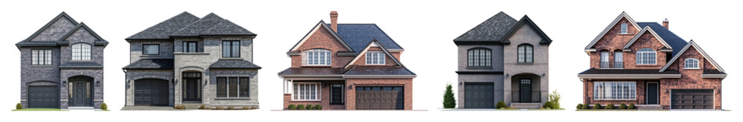 Obraz premium PNG Charming suburban family homes, element set on transparent background