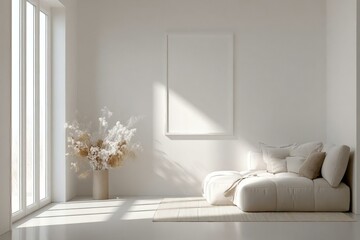 Serene Minimalist Living Room with Natural Light and Cozy Decor