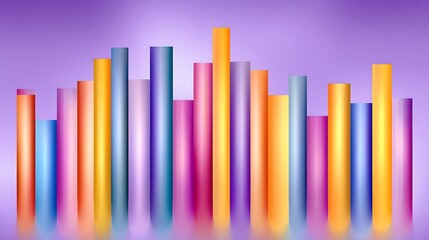 Obraz premium Colorful bar graph illustrating data visualization, showing varying heights and vibrant hues against a soft purple backdrop