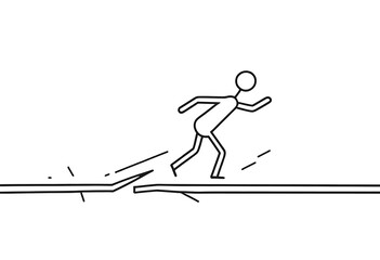 Black vector illustration of a businessman and woman silhouette with a running man silhouette in sport action