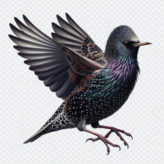 Common Starling (Sturnus vulgaris) Isolated on Transparent White Background &ndash; Bird Wildlife Illustration