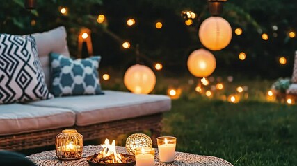 Romantic garden party nighttime cozy candles