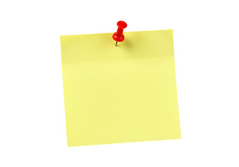 Yellow sticky note pinned with red pushpin for reminders and organization tool