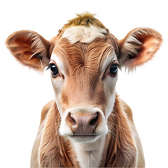 Adorable Jersey Calf CloseUp Photo of a Young Cow on transparent background
