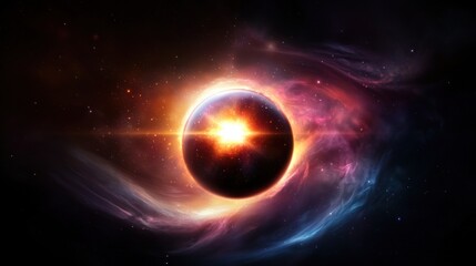 Obraz premium Cosmic Eclipse, Burning Planet, Nebula Swirls, Space Background