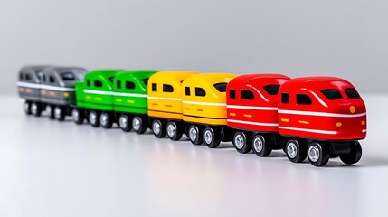 Colorful toy train set on white background
