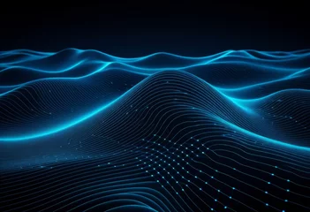 Fotobehang Close-up of a wave of blue lines on a black background © 薛海梅 薛海梅