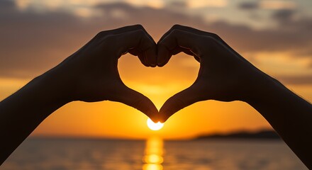 Sunset Silhouette Heart AI Generated