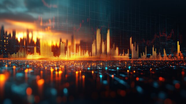 Cityscape financial data visualization
