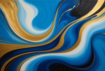 Painting of a blue and gold swirl on a black background