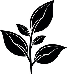 Tea Leaf Sprout Icon | Black Silhouette Vector for Botanical and Organic Art
