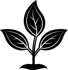 Tea Leaf Sprout Icon | Black Silhouette Vector for Botanical and Organic Art