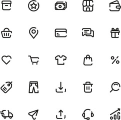 Set of shopping icons suitable for ecommerce websites, retail businesses, and digital marketing campaigns for a modern and trendy look