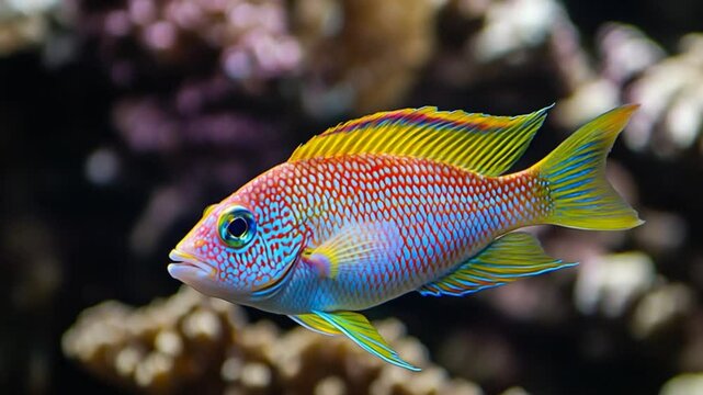 Vibrant Rainbowfish in a Coral Reef Aquarium