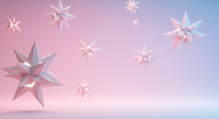 Abstract Pastel Pink and Blue Background with Glowing 3D Geometric Stars