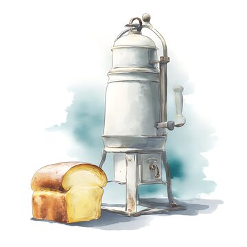 Antique Bread Making Machine and Loaf of Bread A Culinary Still Life.