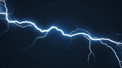 The image depicts a blue electric lightning bolt amidst a dark black background, surrounded by jagged curves and soft neon light, creating a realistic energy effect in a cinematic style.