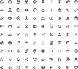 Grid of 90 black and white icons suitable for web design, presentations, infographics, and print materials. Modern and versatile visuals
