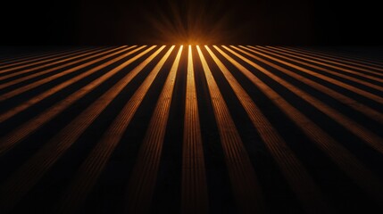 Naklejka premium A dramatic black and orange striped floor with a radiant light source at the top.