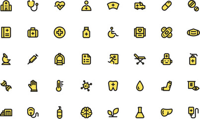 Contains 40 medical icons on a white background. Suitable for healthcare websites, medical presentations, and educational materials.