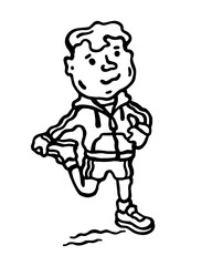 
Black and white vector image of a young athlete warming up his legs on a white isolated background