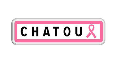 Panneau de sortie de Chatou, Yvelines, Île-de-France avec Ruban Octobre Rose