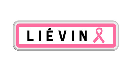 Panneau de sortie de Liévin, Pas-de-Calais, Hauts-de-France avec Ruban Octobre Rose