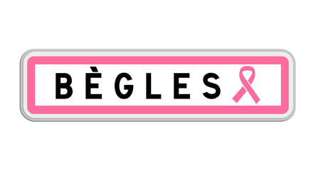 Panneau de sortie de Bègles, Gironde, Nouvelle-Aquitaine avec Ruban Octobre Rose