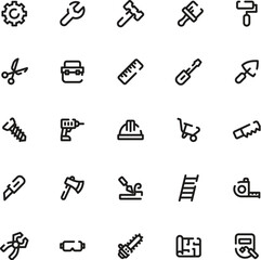Set of construction tools icons suitable for digital and print designs for websites, construction companies, DIY enthusiasts, and infographics
