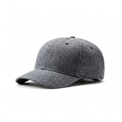 Grey baseball cap with textured fabric, isolated on white background