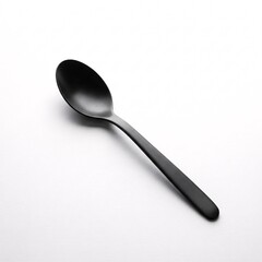 Black metal spoon isolated on white background. Coffee or dessert tableware close-up