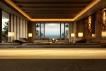 Fototapeta premium Luxurious Interior Design Showcasing a Modern and Tranquil Lounge Area with Scenic View