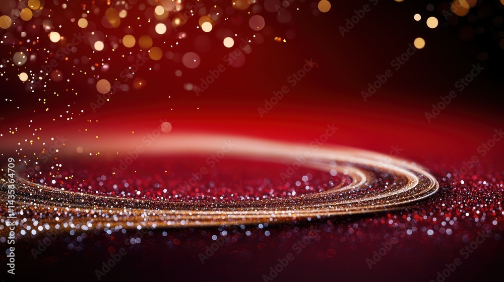Canvas Prints sparkling red background with swirling golden lines, festive bokeh