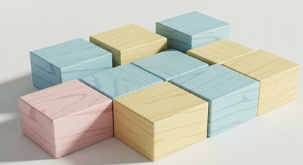 Pastel Wooden Cubes Arrangement Abstract Background Geometric Design Minimalist Blocks