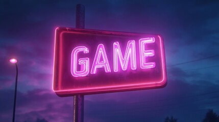 Pink Neon Game Sign at Night