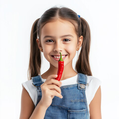 Playful girl holding chili pepper