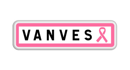 Panneau de sortie de Vanves, Hauts-de-Seine, Île-de-France avec Ruban Octobre Rose