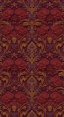 Crimson Tapestry: Embroidered Dusk AI Generated