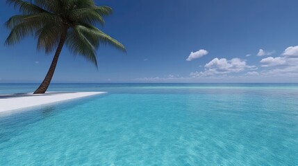 Tranquil island paradise, turquoise water, palm tree