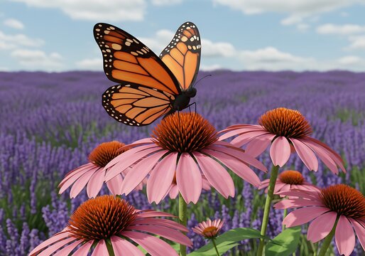 Monarch's Lavender Embrace AI Generated