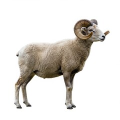Obraz premium A full body view of a bighorn sheep standing against a plain white background in a studio setting