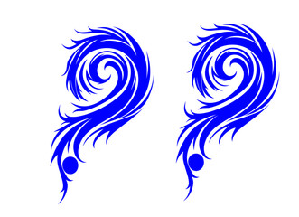 Abstract floral swirls, blue, decorative elements on white background