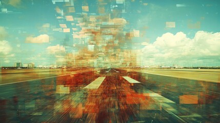 Fototapeta premium Abstract Digital Glitch Landscape with Road and Sky